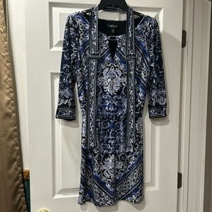Women’s 3/4 sleeve black/white/blue dress (small)